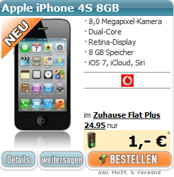 Apple iPhone 4s 8GB ab 1€