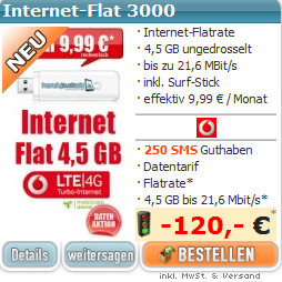 Mobile Internet – Flat 3000 nur umgerechnet 9,99€ mtl incl  Surfstick