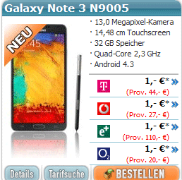 Samsung Galaxy Note 3 N9005 incl. günstigem Vertrag ab 1€