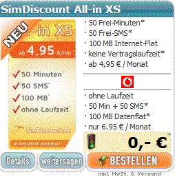 Simdiscount AllIn XS – Top Prepaid Tarif für nur 4,95€ mtl.
