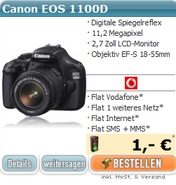 Canon Eos 1100D nur 1€ inclusive Flat bei günstigem Tarif